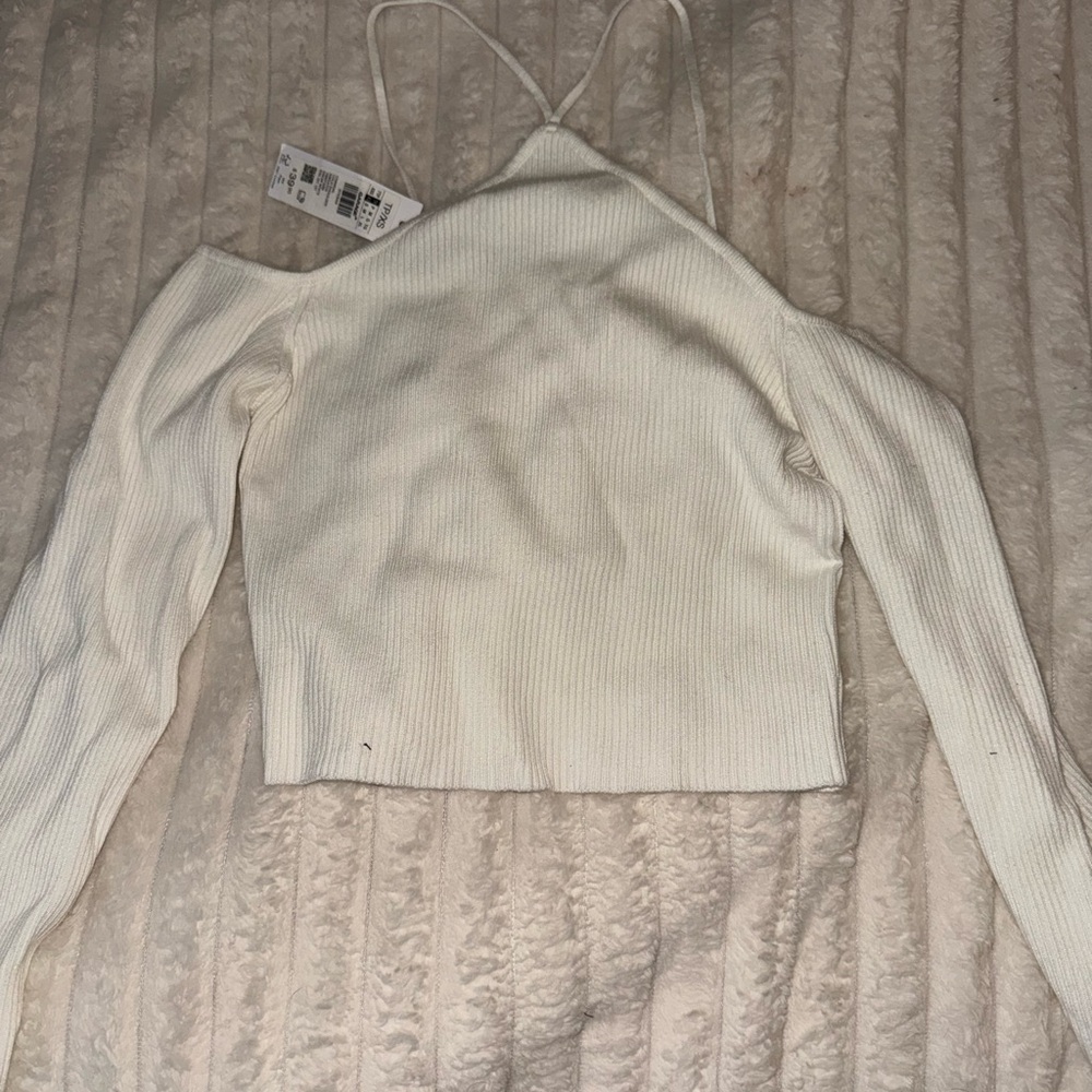 Garage White Ribbed Long Sleeve Top